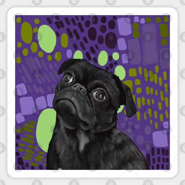 Sweet Pug on Modern Abstract Background Sticker by Suneldesigns